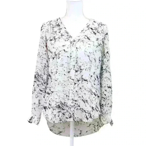 Saint Tropez West White & Purple Marbled Long Sleeve Button Up Blouse Size Small - Picture 1 of 8